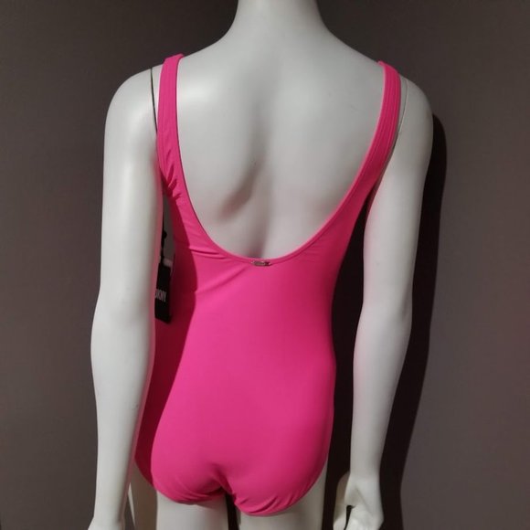 DKNY Neon Pink Ruched Mesh-Contrast One-Piece Swimsuit Size 8 - Picture 4 of 12